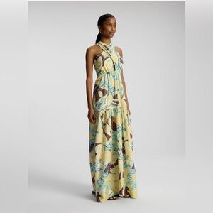 A.L.C. Veronica Halter Maxi Dress in Carob & Chardonnay, size 4